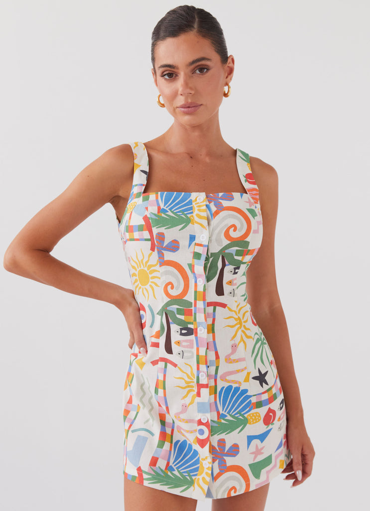 Tori Linen Mini Dress - Summer Palm Peppermayo US Tori Linen Mini Dress - Summer Palm Peppermayo US
