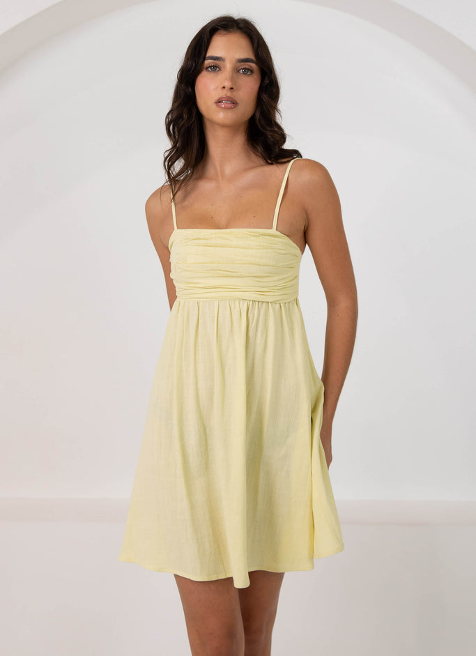 Admire You Linen Mini Dress - Lemon