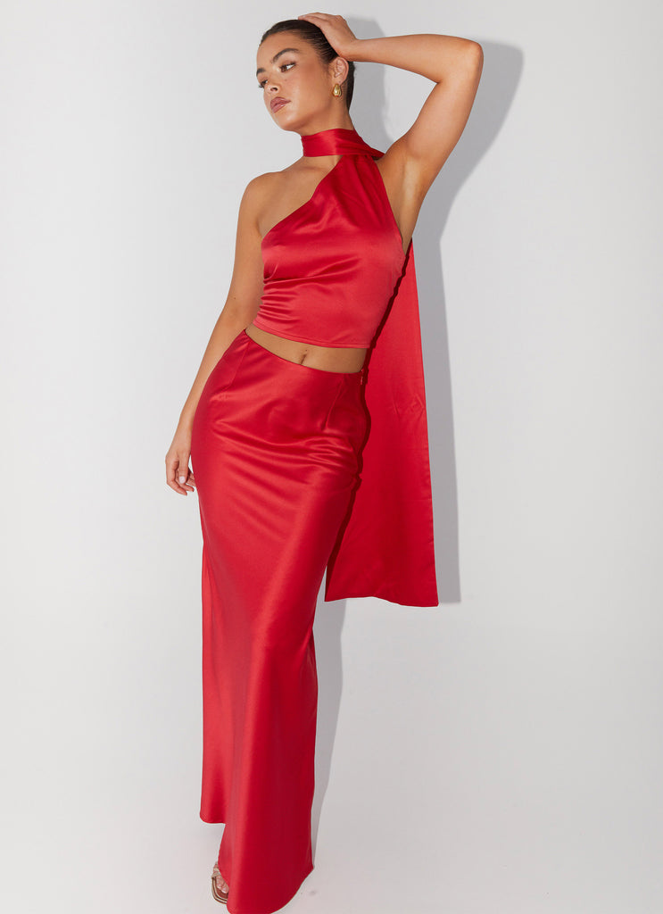 Josefina Satin Maxi Skirt - Rouge Red