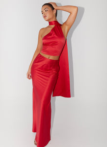 Josefina Satin Maxi Skirt - Rouge Red