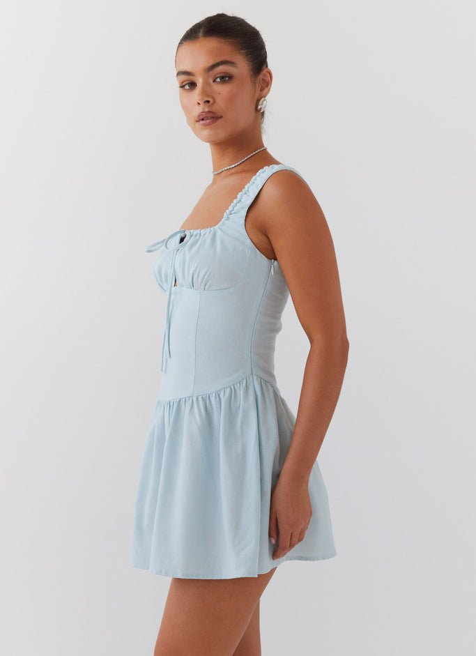 Velvet Skies Linen Mini Dress - Powder Blue