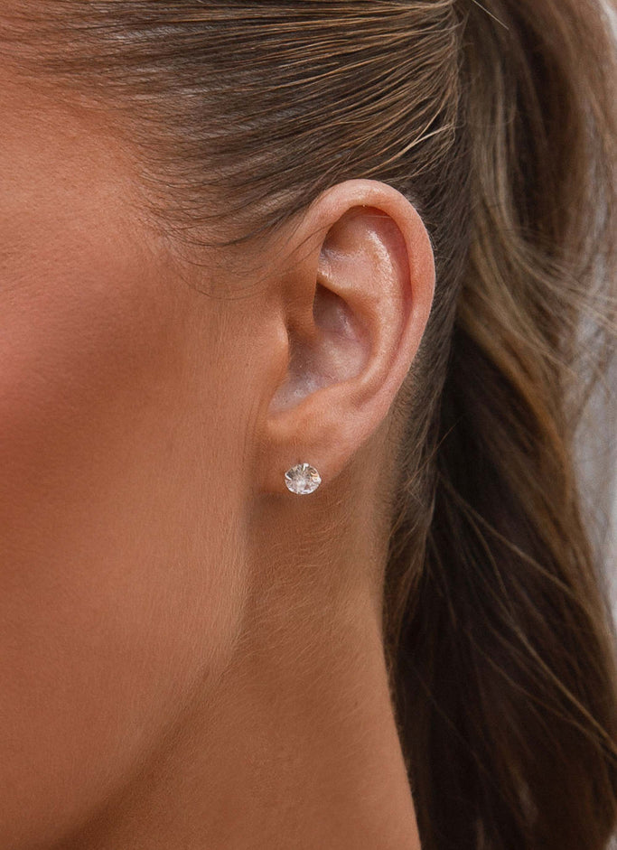 Prism Gem Stud Earrings - Silver Stone