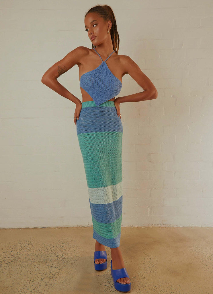 Sand Dunes Crochet Maxi Skirt - Azure Stripe - Peppermayo US