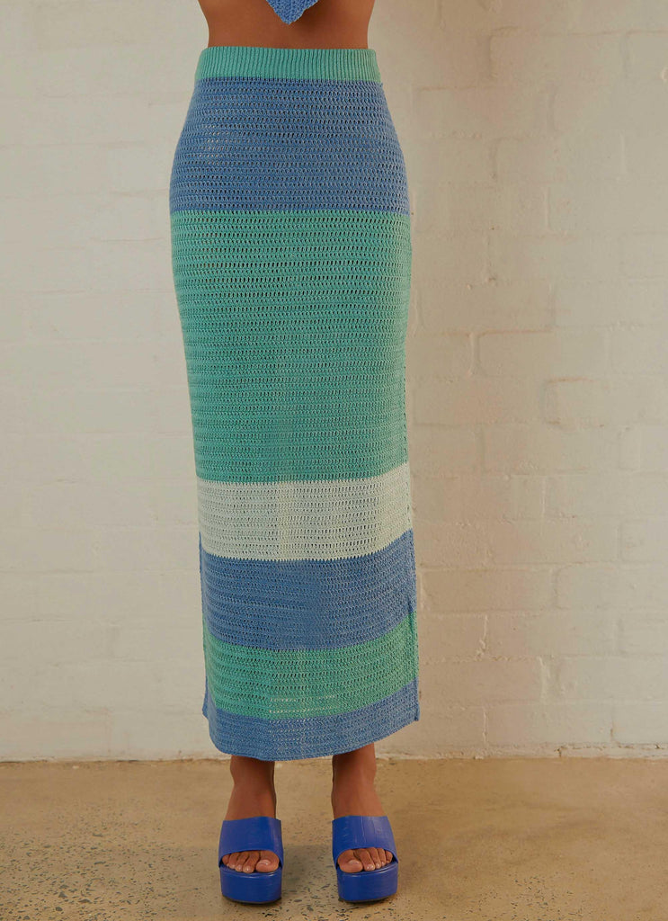 Sand Dunes Crochet Maxi Skirt - Azure Stripe - Peppermayo US