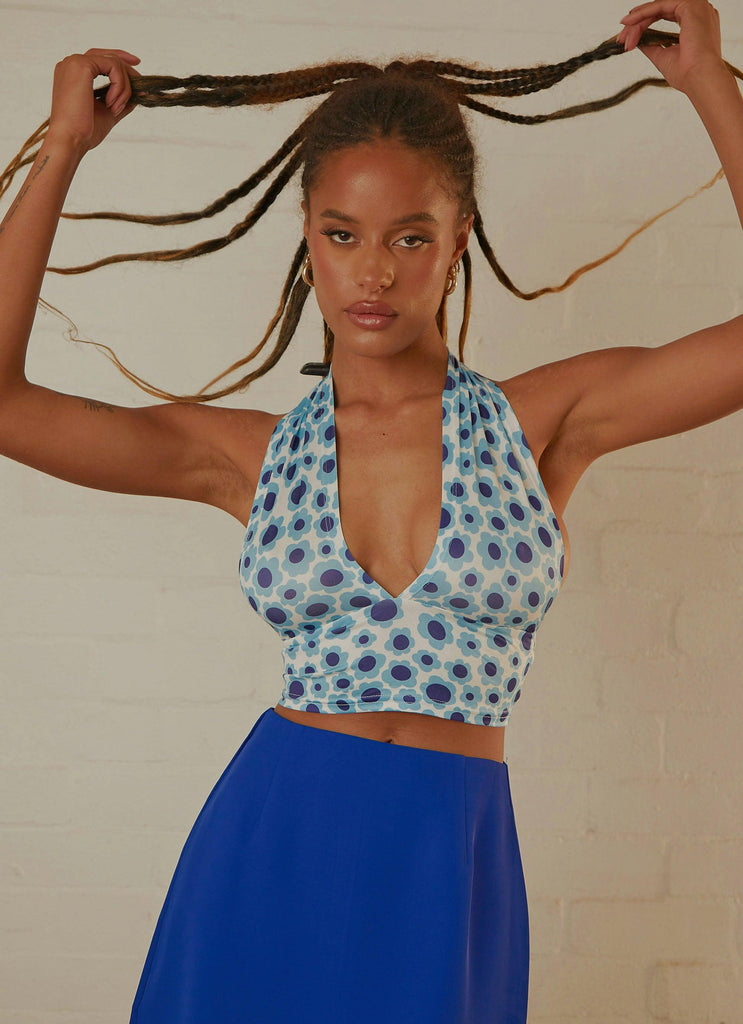 Dance To This Halter Crop - Blue Floral - Peppermayo US