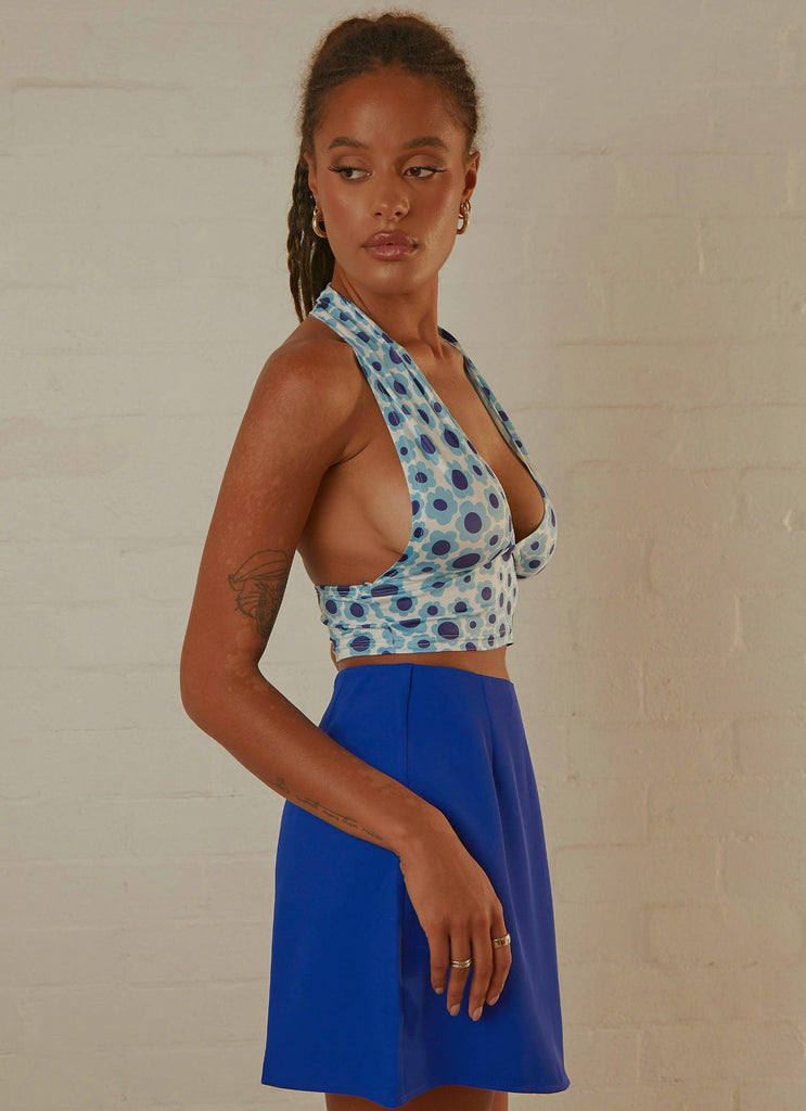 Dance To This Halter Crop - Blue Floral - Peppermayo US