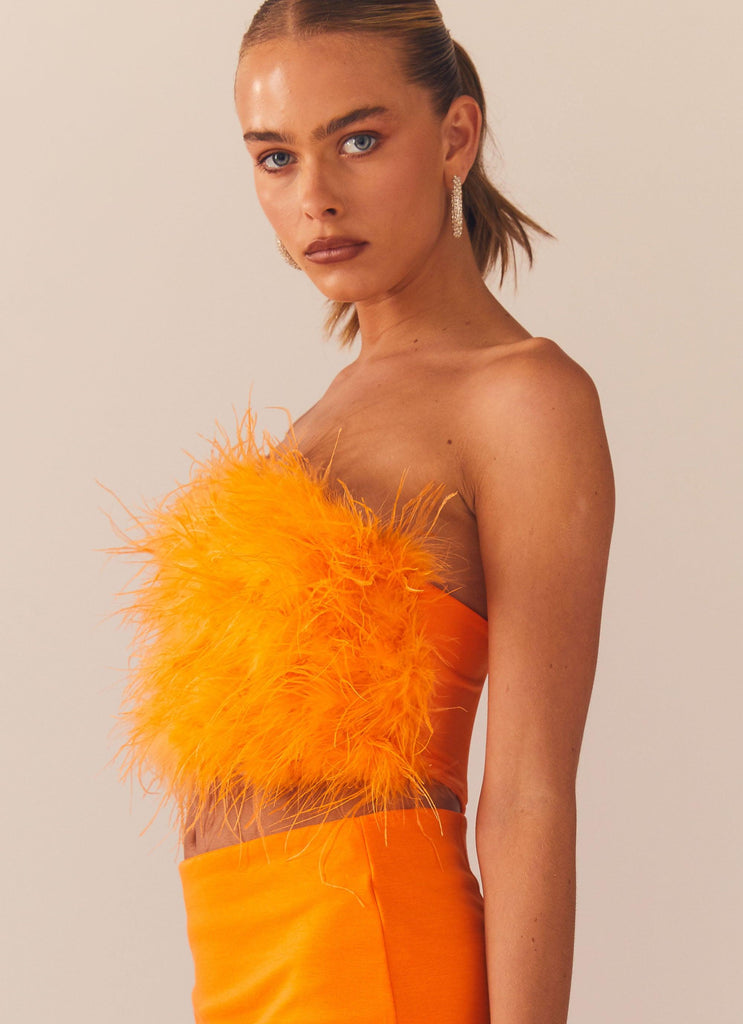 The Night Is Ours Feather Crop Top - Tangerine - Peppermayo US