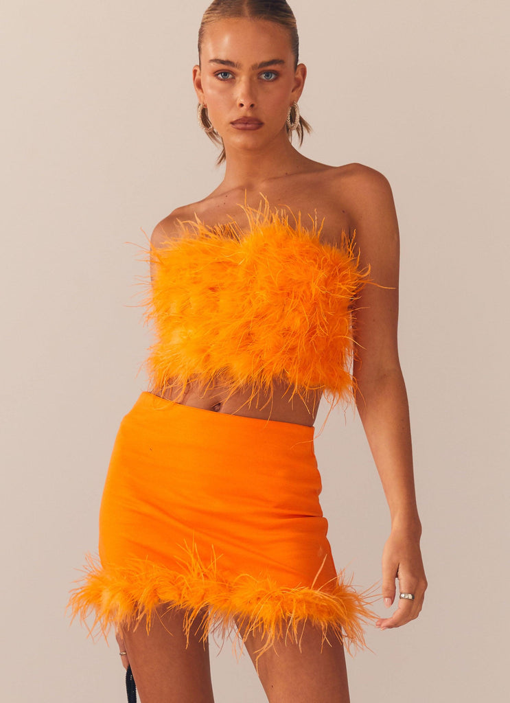 The Night Is Ours Feather Crop Top - Tangerine - Peppermayo US