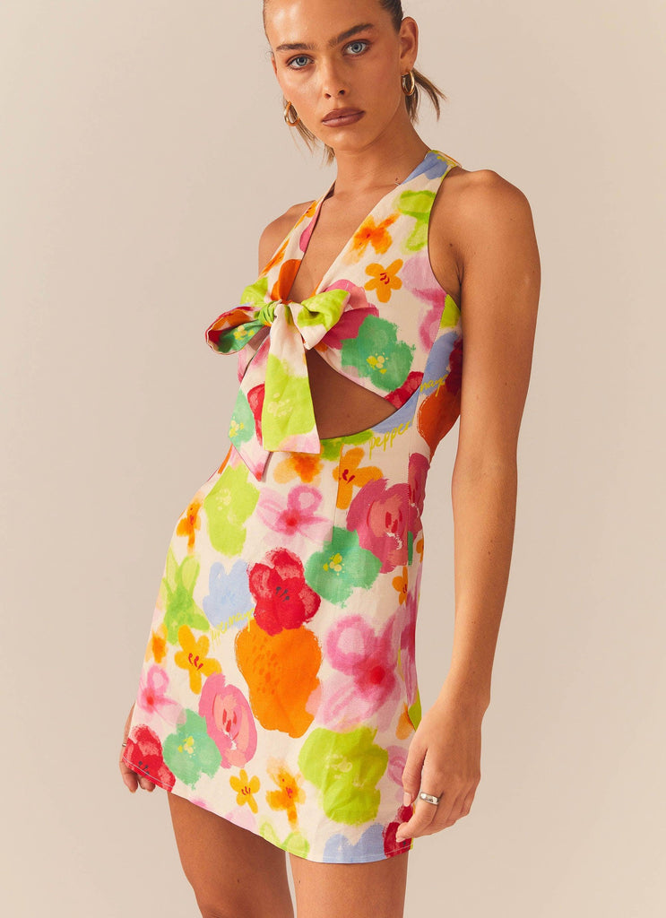 Read The Room Linen Mini Dress - Blurred Blossom - Peppermayo US