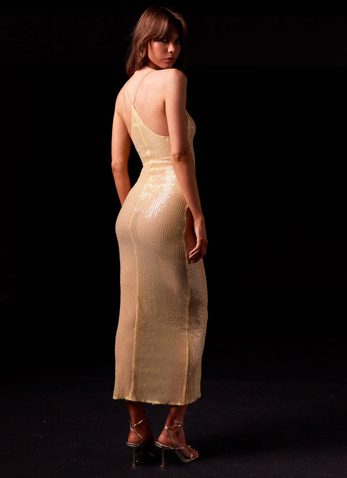 Golden Gleam Sequin Maxi Dress - Citrine