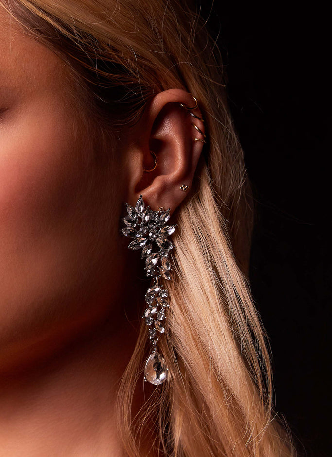 Audacious Diamante Earrings - Silver