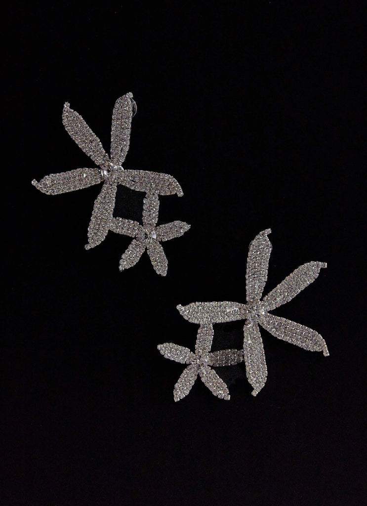 Womens Fearless Diamante Earrings in the colour Silver in front of a light grey background