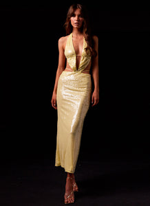 Elara Sequin Maxi Dress - Lemon Spritz