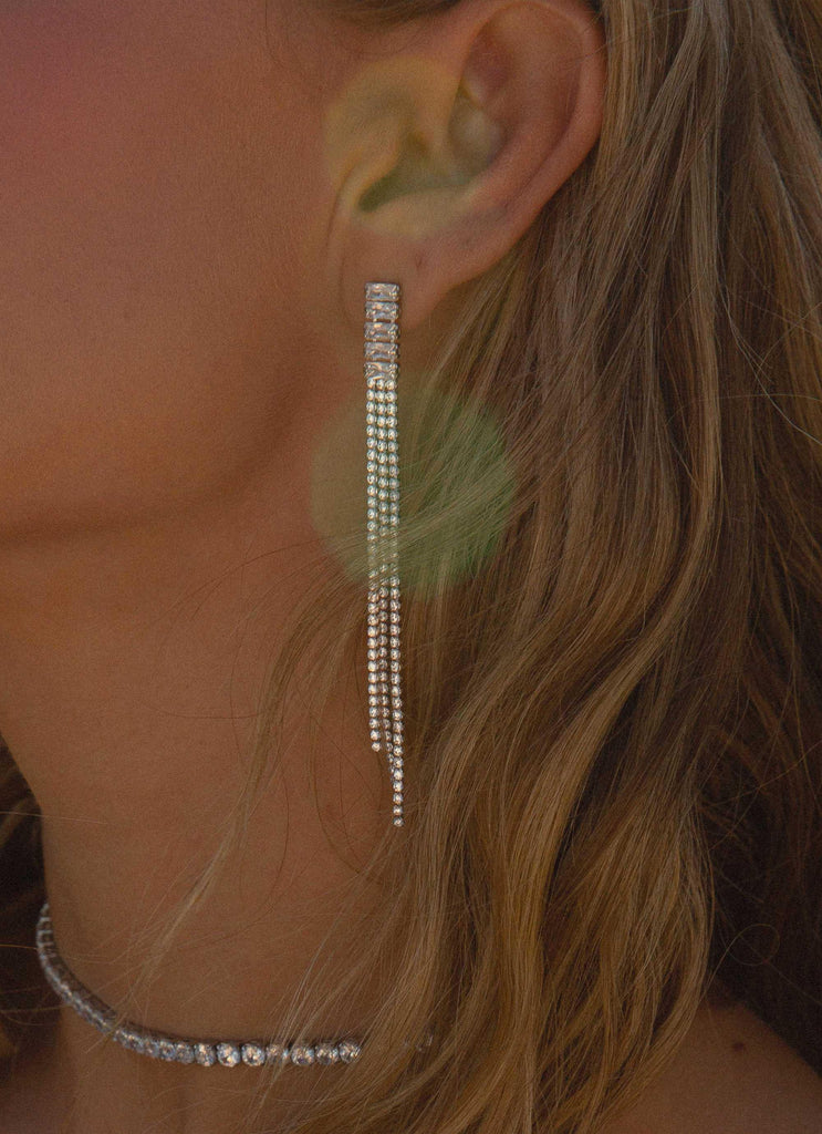 Mirrorball Diamante Earrings - Silver - Peppermayo US