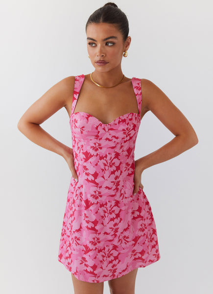 white christmas dresses Cherry Blossom Meara One Shoulder Satin Maxi Dress PINK-RED-MULTI / S by Sugarlips main image 0