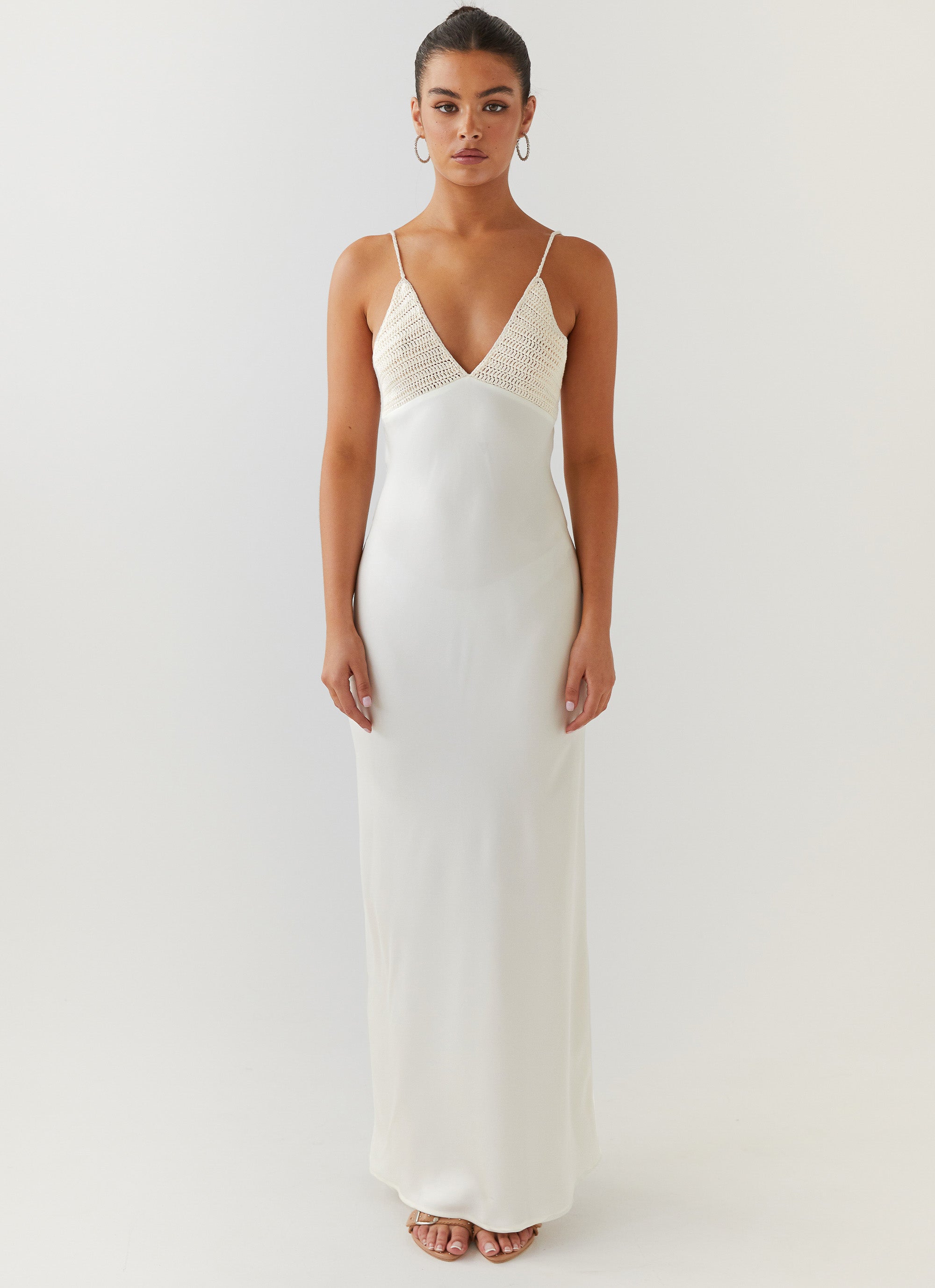 Perfect World Satin Maxi Dress - Pearl Dove – Peppermayo US