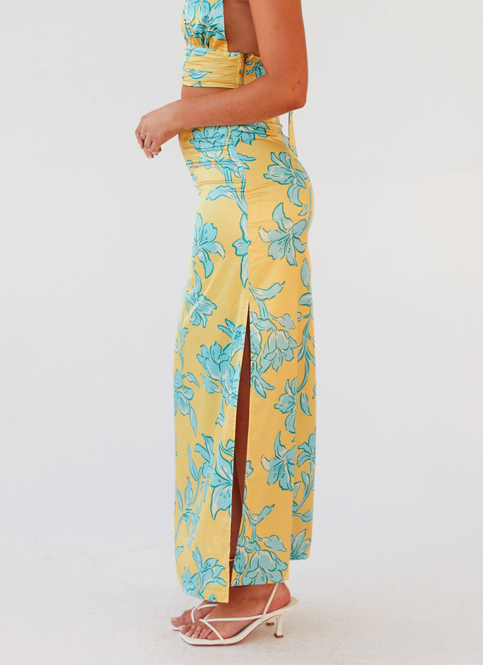 Amalia Satin Maxi Skirt - Golden Bloom