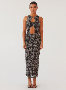 Womens All Eyes On Me Maxi Dress in the colour Petal Gloom in front of a light grey background