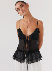 Womens Got It Bad Frill Cami Top in the colour Black in front of a light grey background