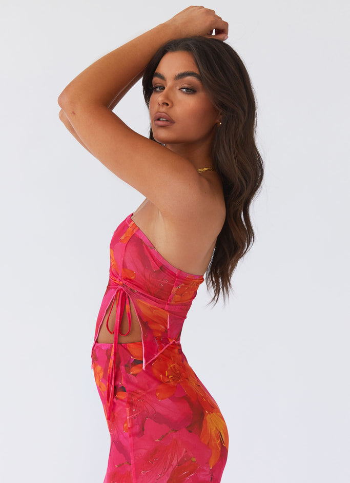 Rooftop Party Mesh Tube Top - Floral Sun