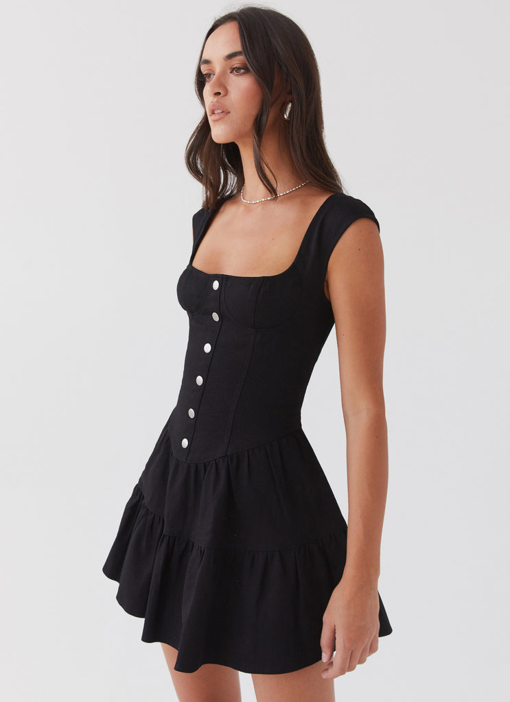 Isabella Denim Bustier Dress - Black