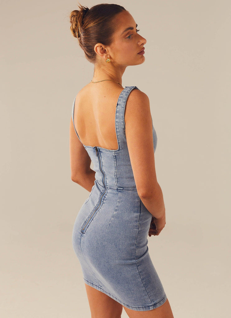 Alessia Denim Mini Dress - Blue Denim - Peppermayo US