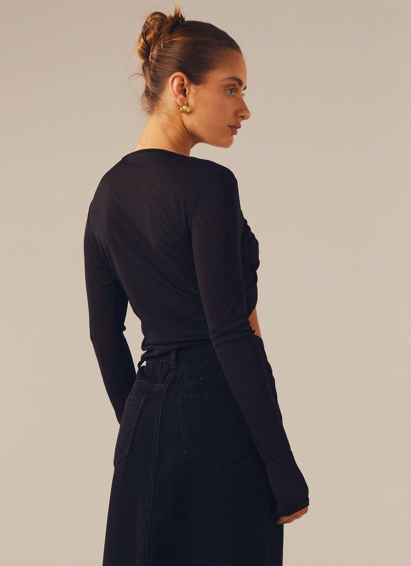 Be Honest Long Sleeve Top - Black - Peppermayo US