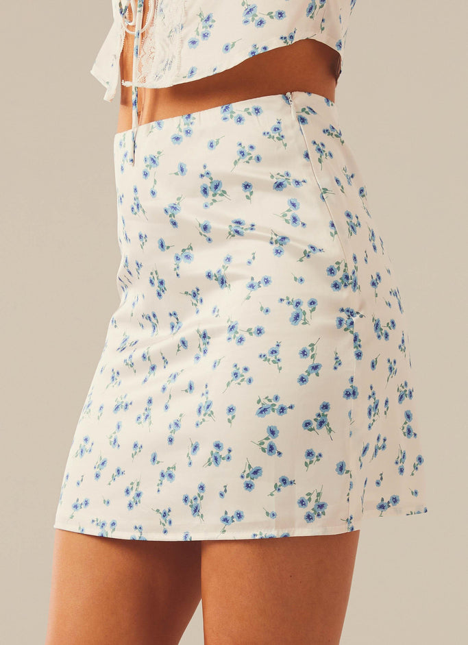 Picnic Date Mini Skirt - Blue Blooms