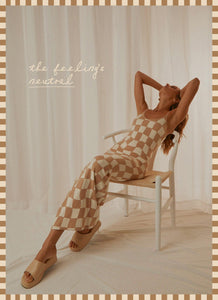 Cali Sweetheart Knit Maxi Dress - Warped Beige Check - Peppermayo US