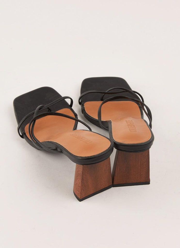 Black Block Heel Strappy Mule Sandal, Shoes