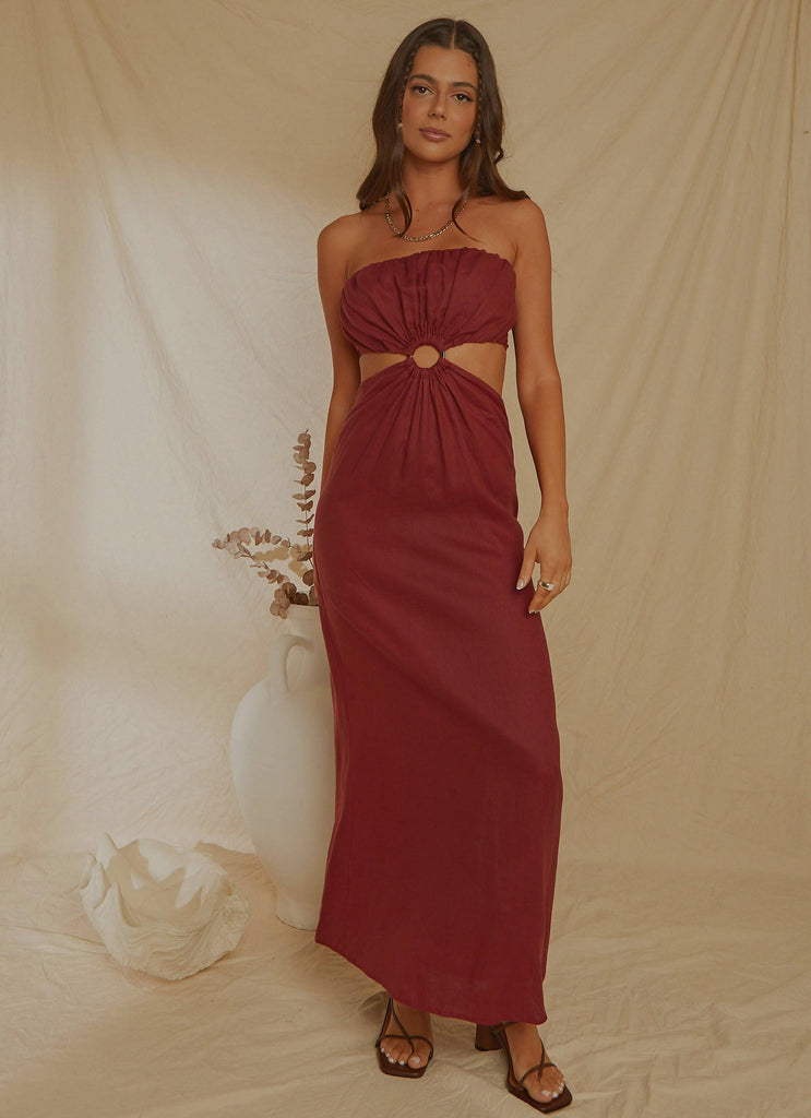 Lunchtime Drinks Maxi Dress - Burgundy - Peppermayo US