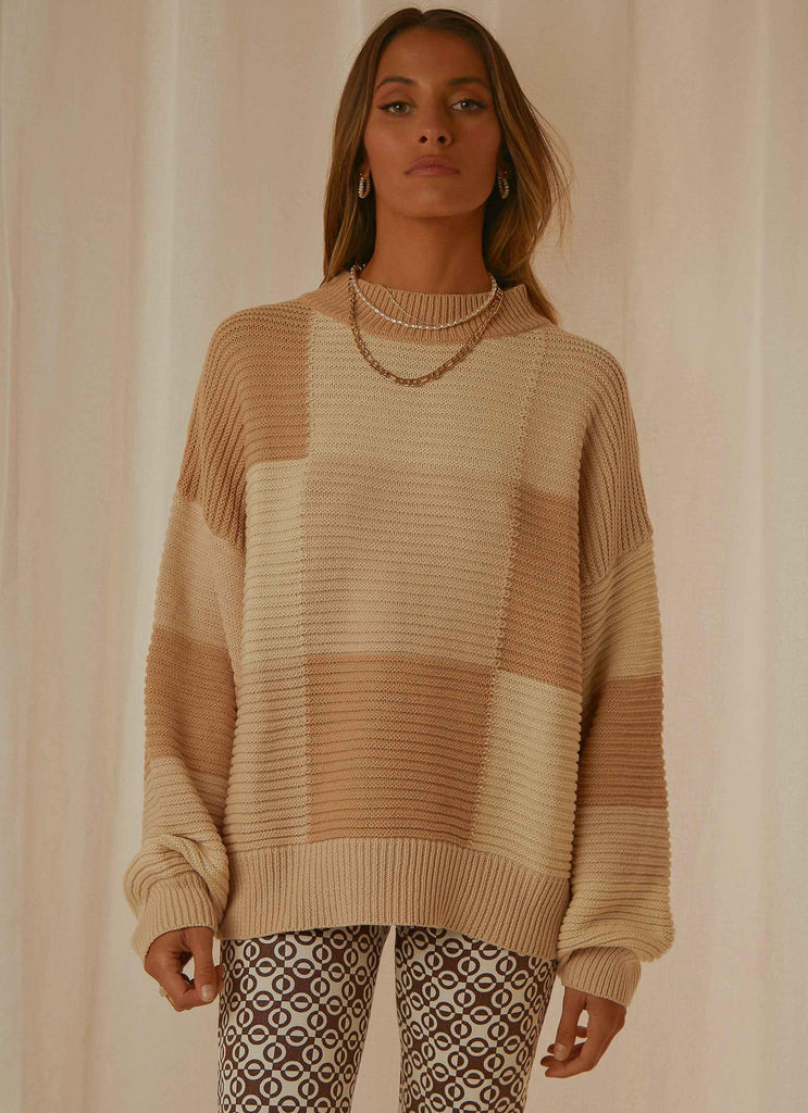 Tulum Nights Knit Jumper - Neutral Patchwork - Peppermayo US