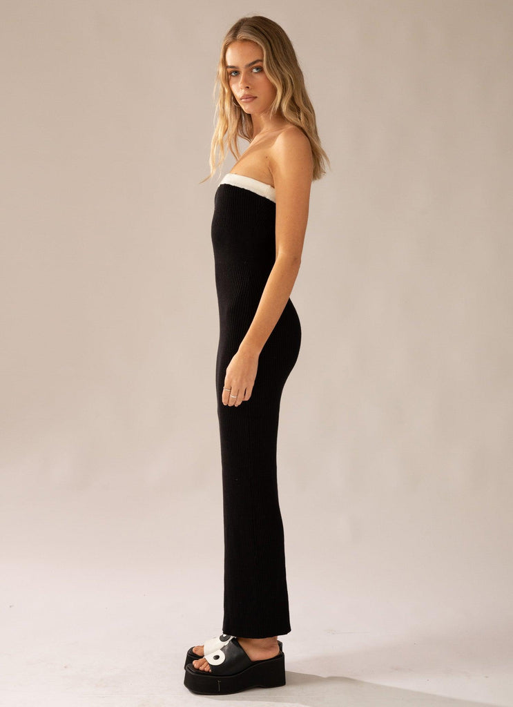 Hazey Knit Maxi Dress - Black - Peppermayo US