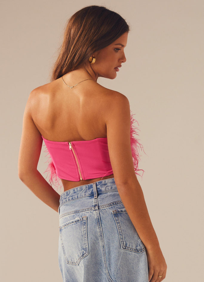 The Night Is Ours Feather Crop Top - Pink Cosmo