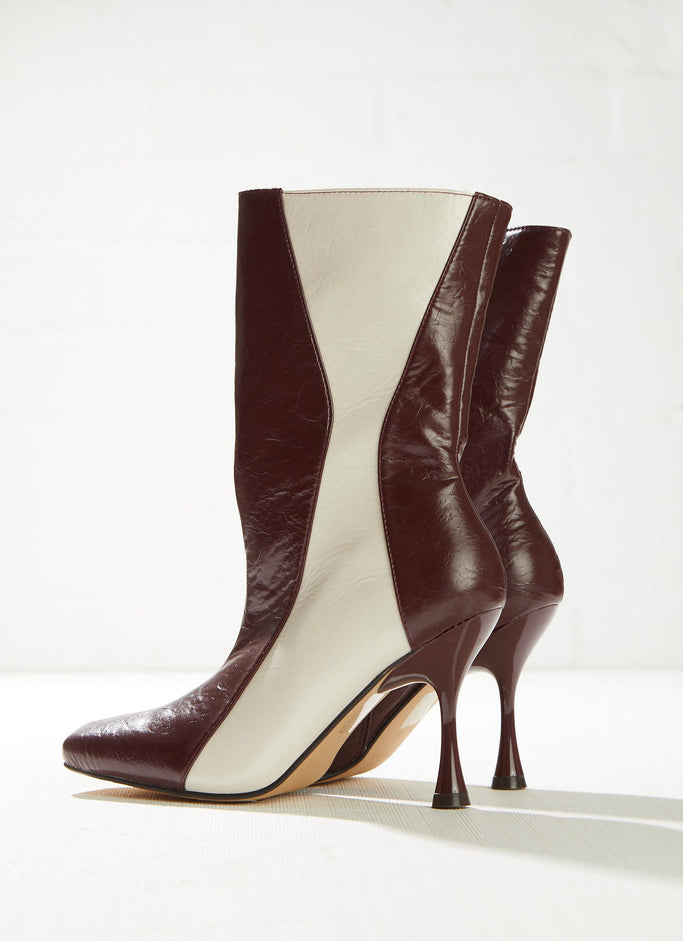 Tiffany Ankle Boot - Maroon and Cream