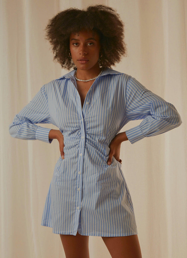 Solana Shirt Dress - Blue Stripe - Peppermayo US