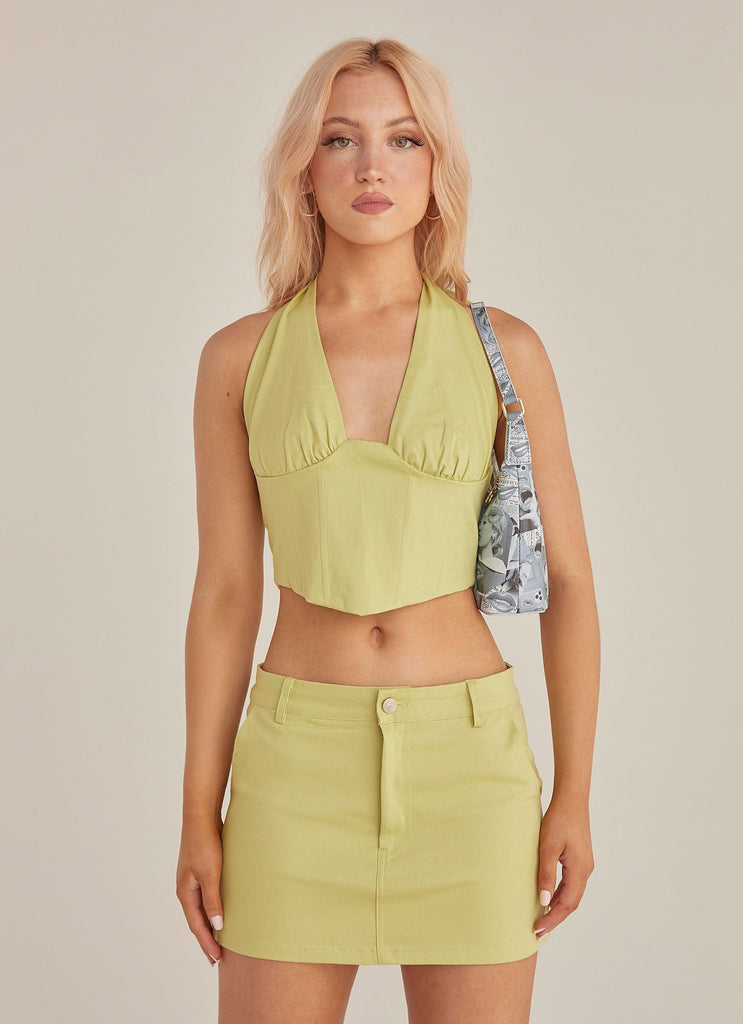 Feel The Sun Drill Mini Skirt - Sage - Peppermayo US