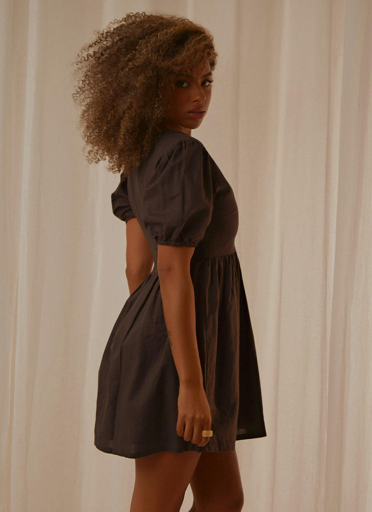 Nima Linen Mini Dress - Coal - Peppermayo US