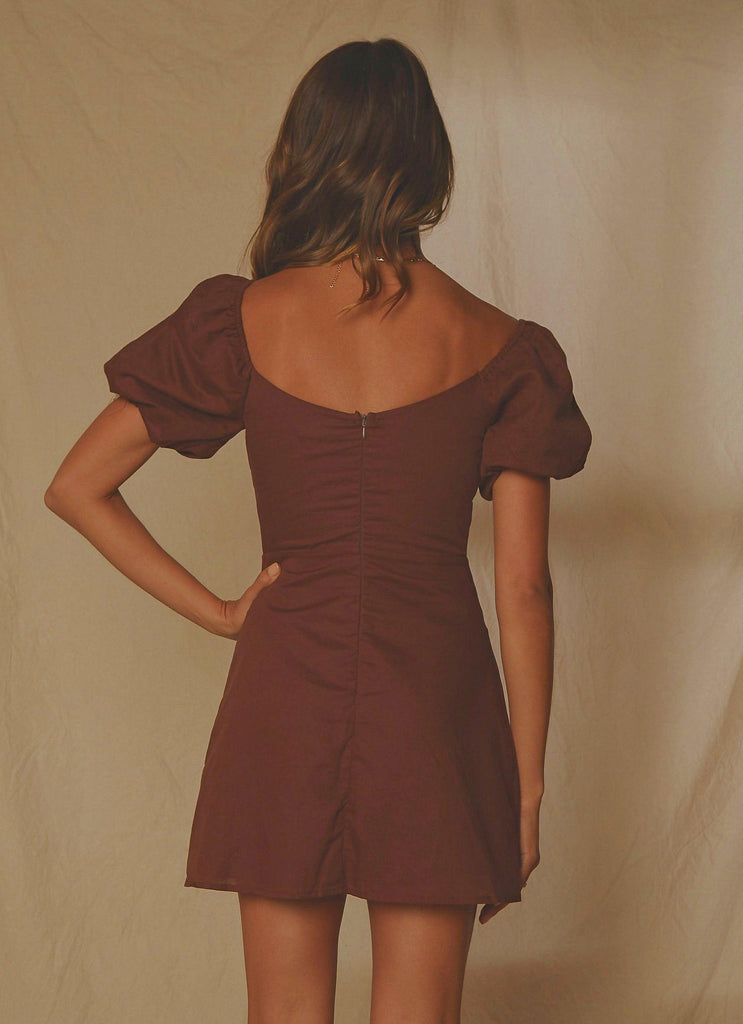 San Sebastian Linen Mini Dress - Chocolate - Peppermayo US