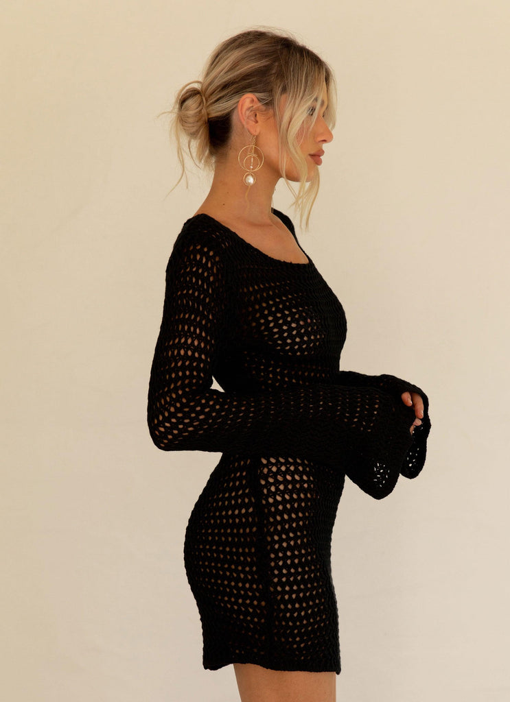 Down For The Ride Crochet Mini Dress - Black - Peppermayo US