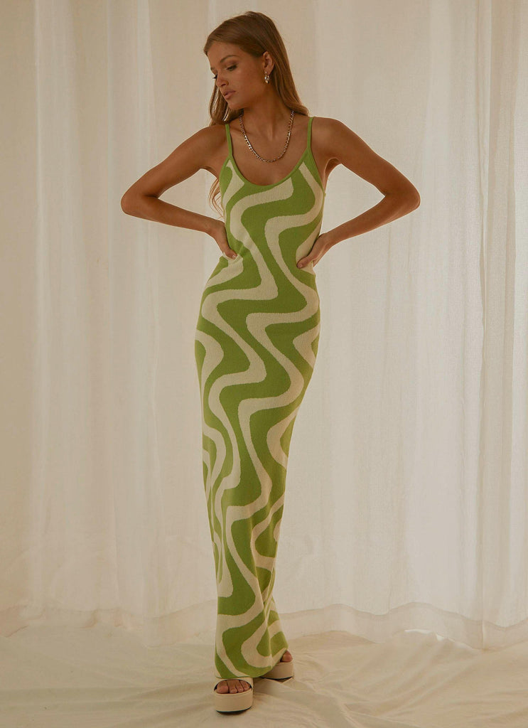 Cali Sweetheart Knit Maxi Dress - Lime Wave - Peppermayo US