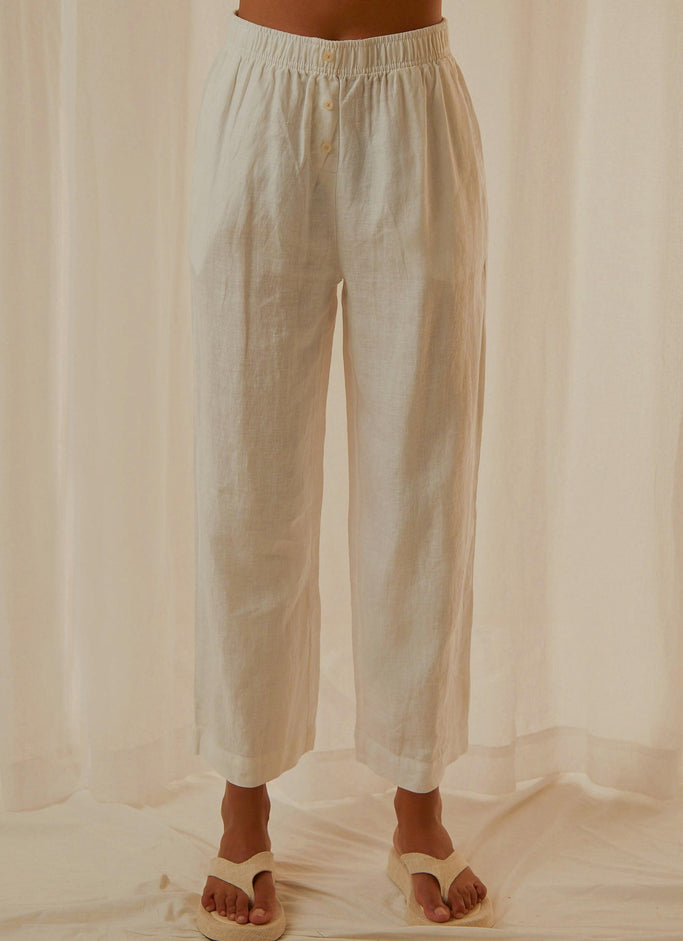 Nude Linen Lounge Crop Pant - White