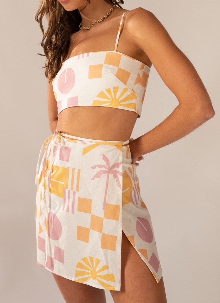Seaside Sweethearts Wrap Mini Skirt - Under The Palms - Peppermayo US