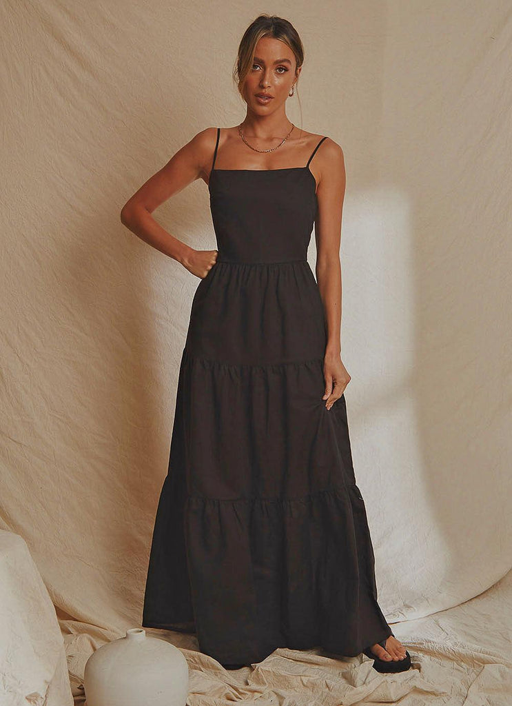 Havana Linen Maxi Dress - Black - Peppermayo US
