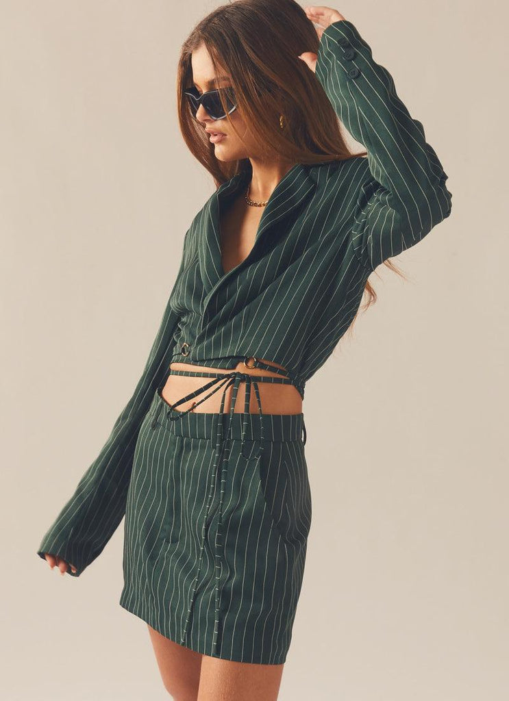 Forbidden Suit Skirt - Green Pinstripe - Peppermayo US