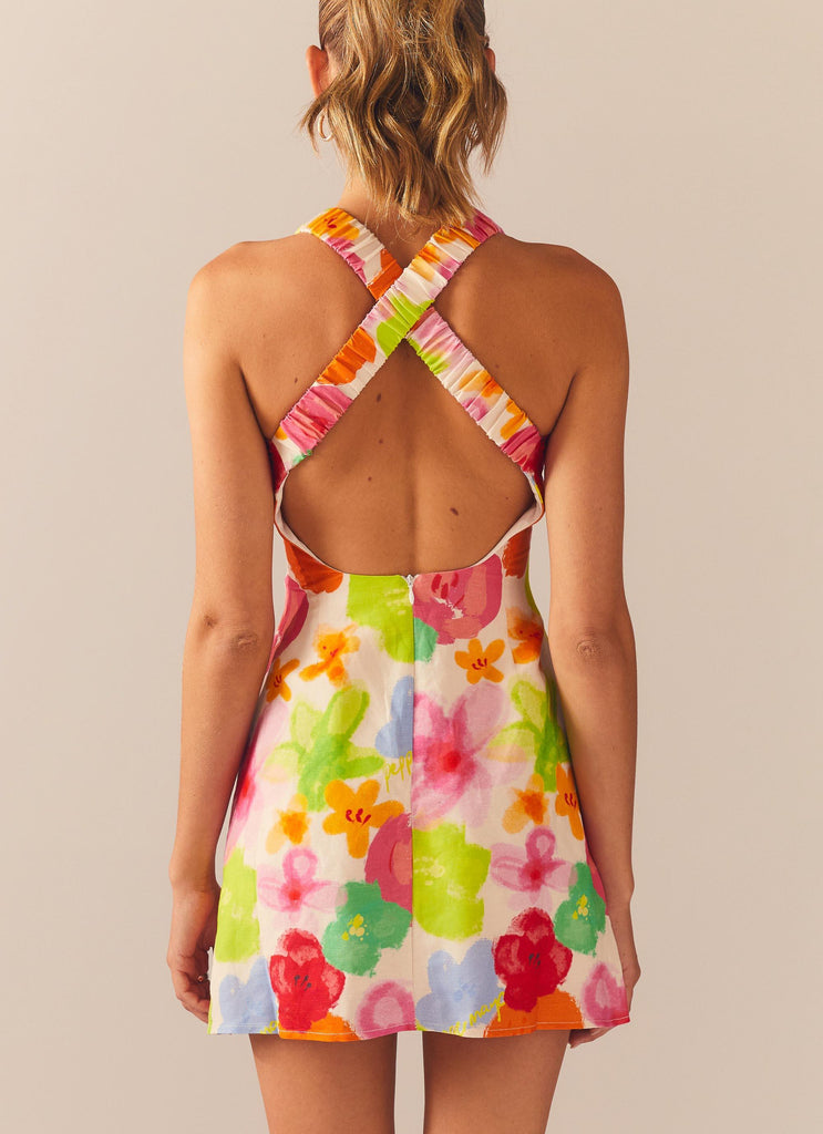 Read The Room Linen Mini Dress - Blurred Blossom - Peppermayo US