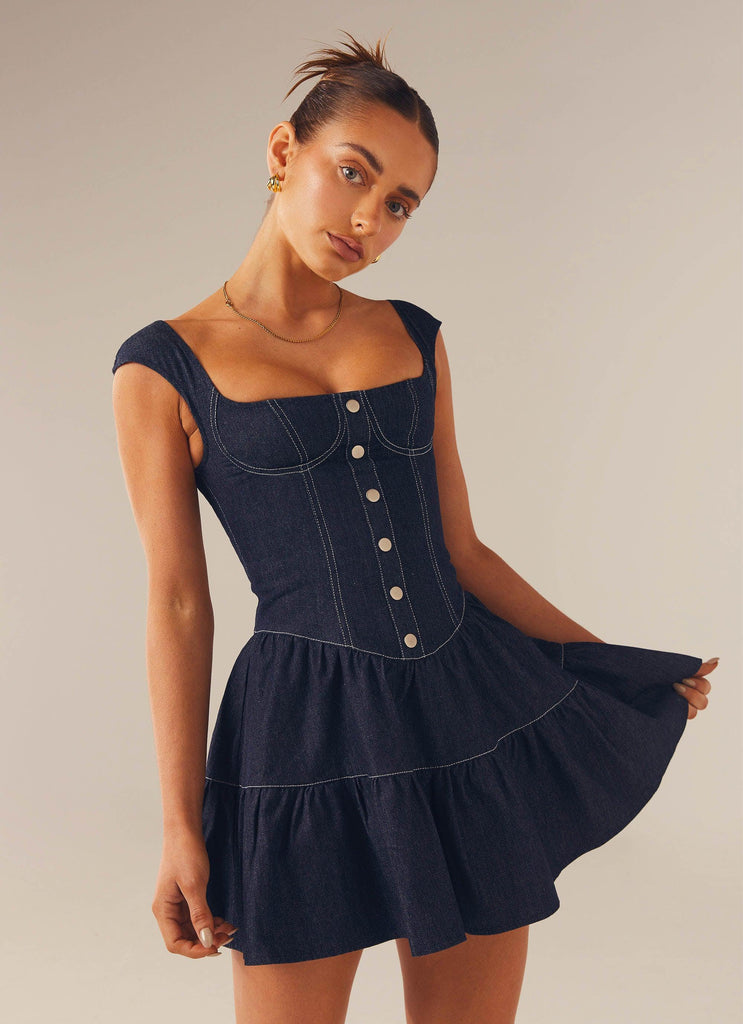 Isabella Denim Bustier Dress - Indigo – Peppermayo US