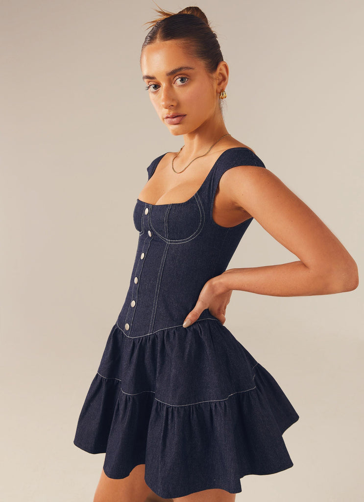Isabella Denim Bustier Dress - Indigo - Peppermayo US