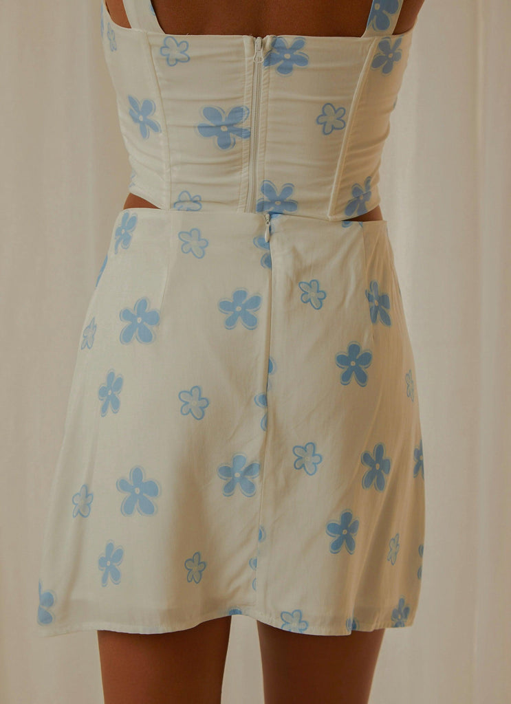 Springtime Picnics Mini Skirt - Blue Vista Floral - Peppermayo US