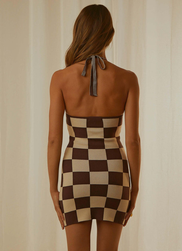 The Groove Knit Halter Dress - Choc Check - Peppermayo US